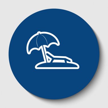 Tropikal resort beach. Şezlong koltuğu işaret. Vektör. Karanlık gök mavisi circle adlı beyaz arka plan beyaz kontur simgesini. İzole.