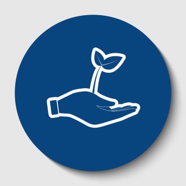 çevre koruma bir el işareti Filiz. Vektör. Karanlık gök mavisi circle adlı beyaz arka plan beyaz kontur simgesini. İzole.