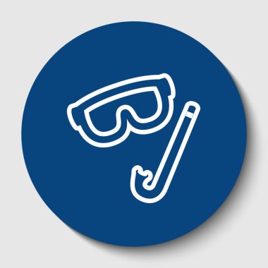 Dalış maske işareti. Vektör. Karanlık gök mavisi circle adlı beyaz arka plan beyaz kontur simgesini. İzole.