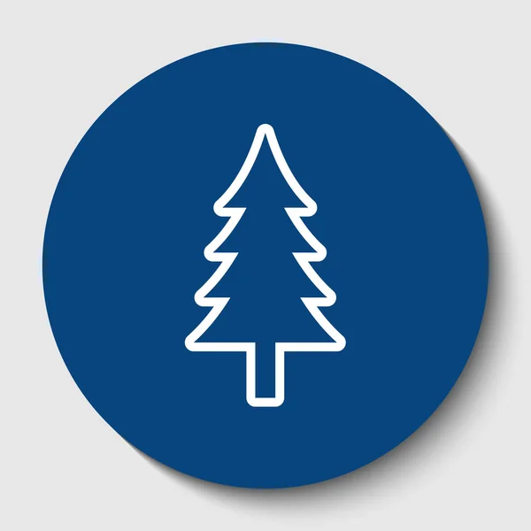 Nya året träd sign. Vektor. Vit kontur ikon i mörka cerulean cirkel på vit bakgrund. Isolerade. — Stock vektor