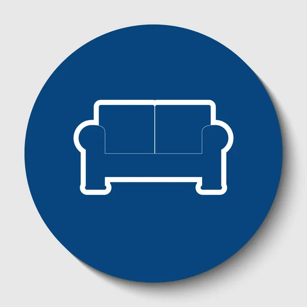 Sofa sign illustration. Vector. White contour icon in dark cerulean circle at white background. Isolated. — Stock Vector