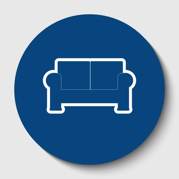 Sofaschild-Illustration. Vektor. weißes Kontursymbol in dunklem Cerulean-Kreis auf weißem Hintergrund. isoliert. — Stockvektor