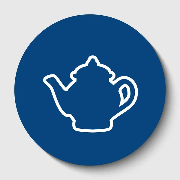 Tea maker sign. Vector. White contour icon in dark cerulean circle at white background. Isolated. — Stock Vector