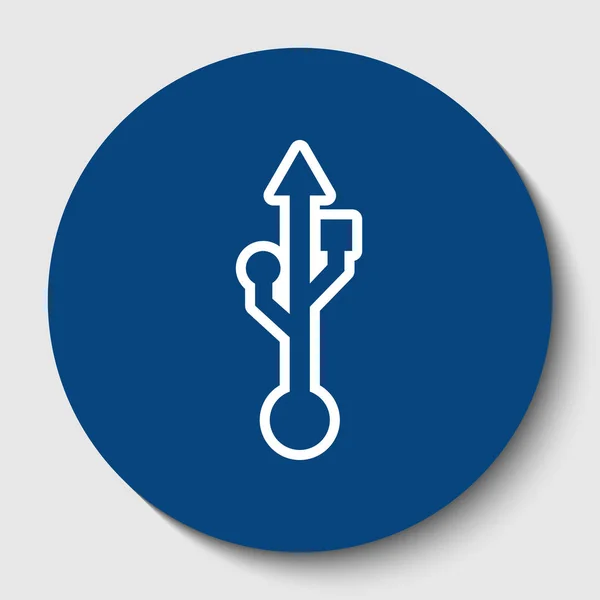 Usb sign illustration. Vektor. weißes Kontursymbol in dunklem Cerulean-Kreis auf weißem Hintergrund. isoliert. — Stockvektor