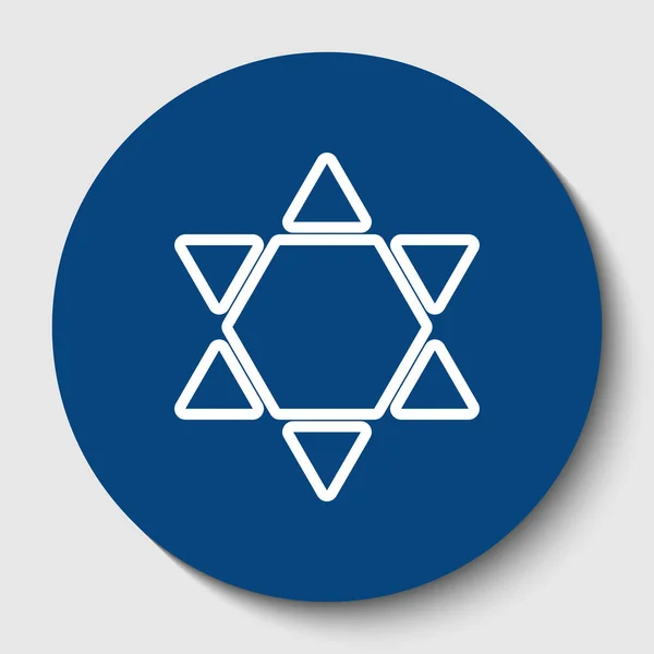 Bouclier Magen David Star Inverse. Symbole d'Israël inversé. Vecteur. Icône de contour blanc en cercle céruléen foncé sur fond blanc. Isolé . — Image vectorielle