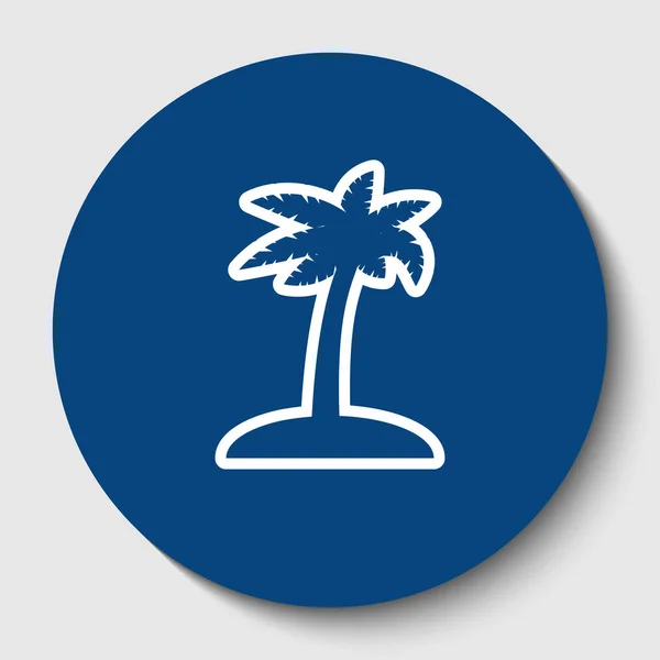 Coconut palm tree σημάδι. Διάνυσμα. Λευκό περίγραμμα εικονίδιο στο σκοτεινό κύκλο cerulean σε λευκό φόντο. Απομονωμένη. — Διανυσματικό Αρχείο