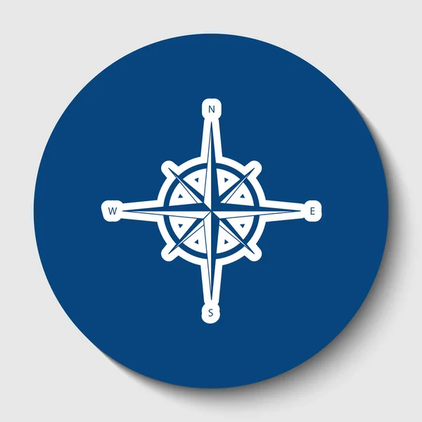 Wind rose sign. Vector. White contour icon in dark cerulean circle at white background. Isolated. — Stock Vector