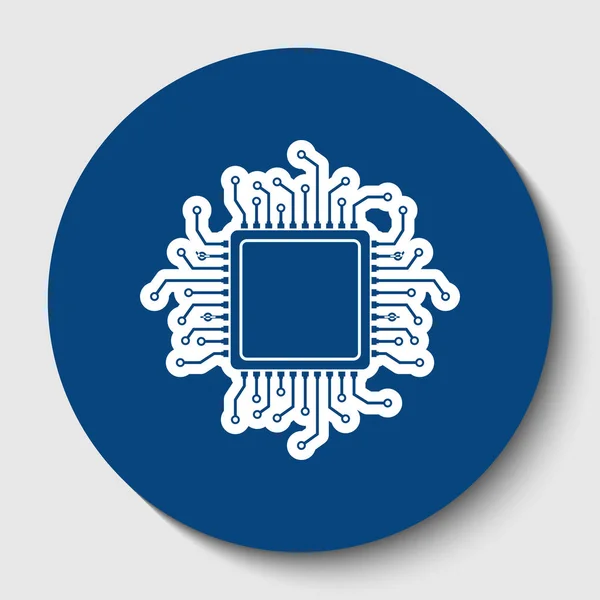CPU ilustração microprocessador. Vector. Ícone de contorno branco no círculo cerúleo escuro no fundo branco. Isolados . —  Vetores de Stock