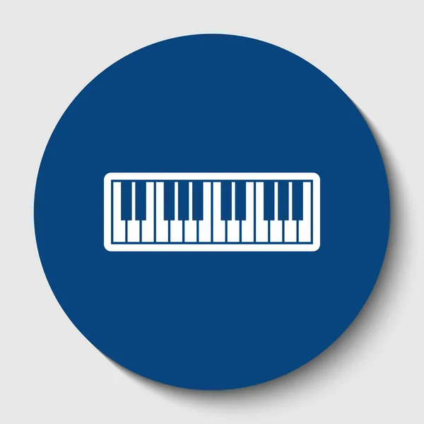 Letrero de teclado de piano. Vector. Icono de contorno blanco en círculo cerúleo oscuro en fondo blanco. Aislado . — Vector de stock