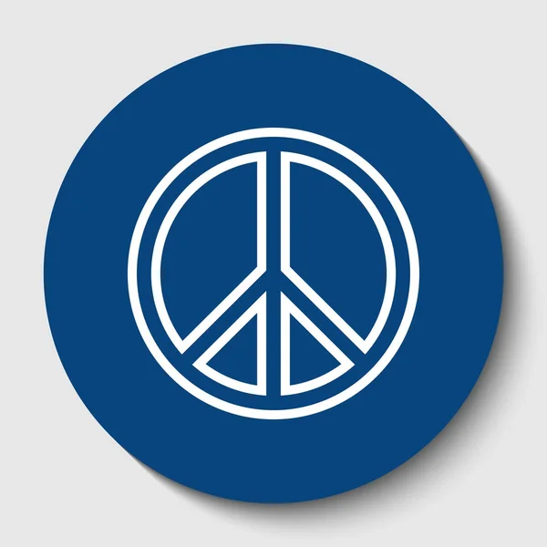 Peace-tecken illustration. Vektor. Vit kontur ikon i mörka cerulean cirkel på vit bakgrund. Isolerade. — Stock vektor