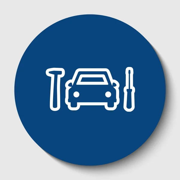 Opravy pneumatik auto služby znamení. Vektor. Bílý obrys ikona v tmavě cerulean kruh na bílém pozadí. Izolovaný. — Stockový vektor