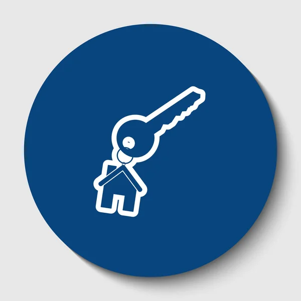 钥匙串作为一个房子标志。矢量.白色轮廓图标在黑暗的蔚蓝圆圈在白色背景。孤立. — 图库矢量图片