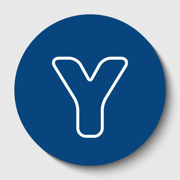 Písmeno Y znak design prvek šablony. Vektor. Bílý obrys ikona v tmavě cerulean kruh na bílém pozadí. Izolovaný. — Stockový vektor