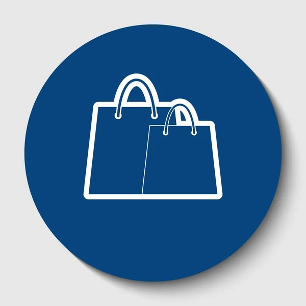 购物袋标志。矢量.白色轮廓图标在黑暗的蔚蓝圆圈在白色背景。孤立. — 图库矢量图片