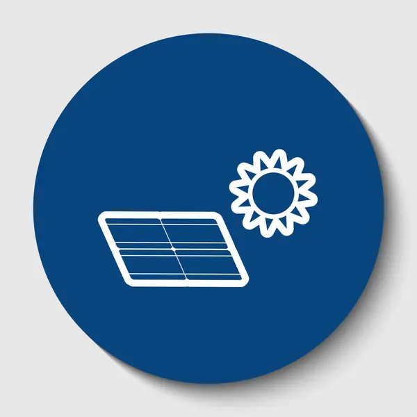 Painel de energia solar. Sinal de conceito Eco tendência. Vector. Ícone de contorno branco no círculo cerúleo escuro no fundo branco. Isolados . — Vetor de Stock