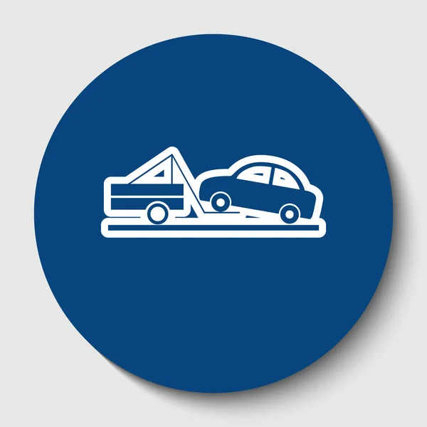 Tow truck sign. Vector. White contour icon in dark cerulean circle at white background. Isolated. — Stock Vector