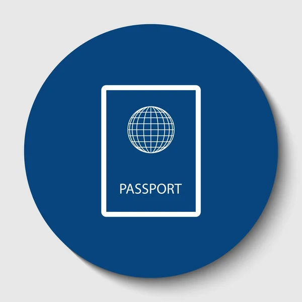 Passport bejelentkezési illusztráció. Vektor. Fehér kontúr ikon-ban fehér háttér sötét cerulean kör. Elszigetelt. — Stock Vector
