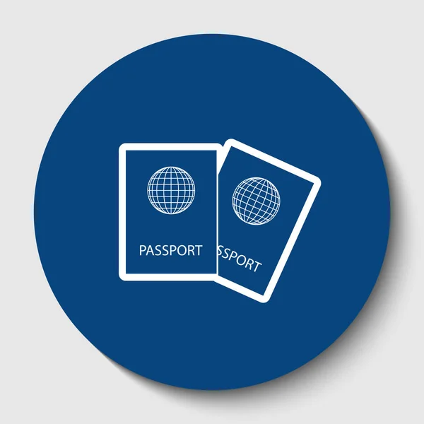 Dos pasaportes firman ilustración. Vector. Icono de contorno blanco en círculo cerúleo oscuro en fondo blanco. Aislado . — Vector de stock