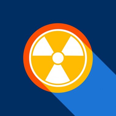 Radyasyon yuvarlak işareti. Vektör. Tangelo daire ile sonsuz gölge ışık serin siyah arka plan, beyaz simgesi. Seçici sarı ve parlak lacivert üretilmektedir.