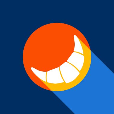 Kruvasan basit kayıt. Vektör. Tangelo daire ile sonsuz gölge ışık serin siyah arka plan, beyaz simgesi. Seçici sarı ve parlak lacivert üretilmektedir.