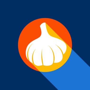 Sarımsak basit kayıt. Vektör. Tangelo daire ile sonsuz gölge ışık serin siyah arka plan, beyaz simgesi. Seçici sarı ve parlak lacivert üretilmektedir.