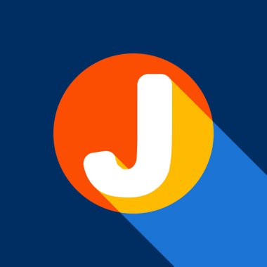 J harfi işareti şablon öğesi tasarım. Vektör. Tangelo daire ile sonsuz gölge ışık serin siyah arka plan, beyaz simgesi. Seçici sarı ve parlak lacivert üretilmektedir.