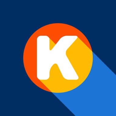 Harf K işareti şablon öğesi tasarım. Vektör. Tangelo daire ile sonsuz gölge ışık serin siyah arka plan, beyaz simgesi. Seçici sarı ve parlak lacivert üretilmektedir.