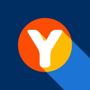 Y harfi işareti şablon öğesi tasarım. Vektör. Tangelo daire ile sonsuz gölge ışık serin siyah arka plan, beyaz simgesi. Seçici sarı ve parlak lacivert üretilmektedir.