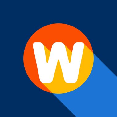 Harf W sign şablon öğesi tasarım. Vektör. Tangelo daire ile sonsuz gölge ışık serin siyah arka plan, beyaz simgesi. Seçici sarı ve parlak lacivert üretilmektedir.