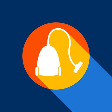 Elektrikli süpürge işareti. Vektör. Tangelo daire ile sonsuz gölge ışık serin siyah arka plan, beyaz simgesi. Seçici sarı ve parlak lacivert üretilmektedir.