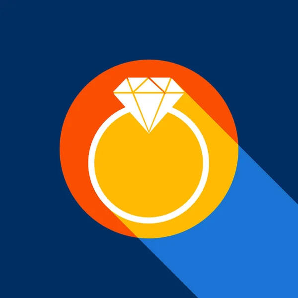 Signo de diamante ilustración. Vector. Icono blanco en el círculo de tangelo con sombra infinita de luz en el fondo negro fresco. Selectivo amarillo y azul marino brillante se producen . — Archivo Imágenes Vectoriales