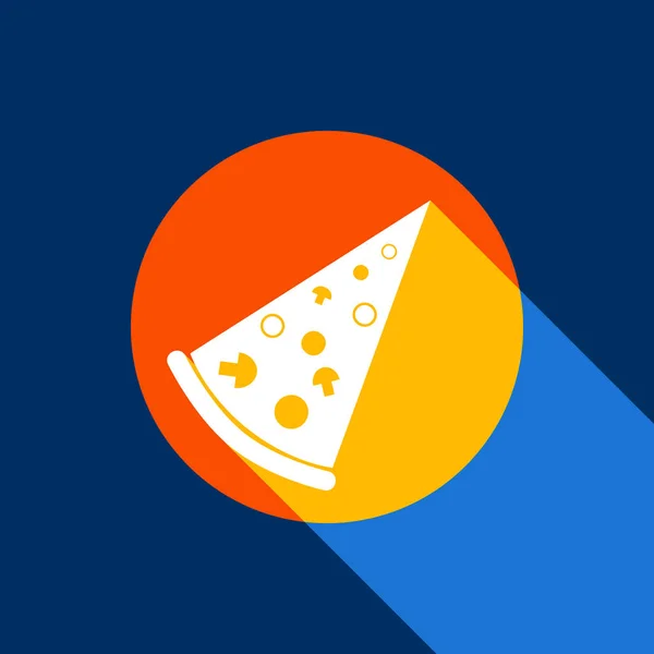Pizza enkla tecken. Vektor. Vit ikon på tangelo cirkel med oändlig skugga av ljus på cool svart bakgrund. Selektivt gult och ljusa marinblå produceras. — Stock vektor