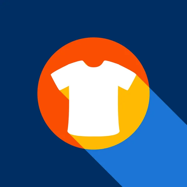 T-Shirt-Zeichen. Vektor. weißes Symbol auf Tangelo-Kreis mit unendlichem Lichtschatten auf kühlem schwarzem Hintergrund. selektives Gelb und leuchtendes Marineblau werden produziert. — Stockvektor