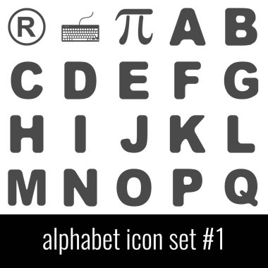 Alfabe. Simge 1 ayarlayın. Beyaz arka planda gri simgeleri.