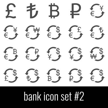 Banka. Simge 2 ayarlayın. Beyaz arka planda gri simgeleri.