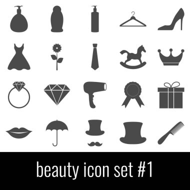 Güzellik. Simge 1 ayarlayın. Beyaz arka planda gri simgeleri.