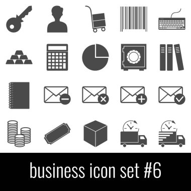 İş. Simgesi 6 ayarlayın. Beyaz arka planda gri simgeleri.