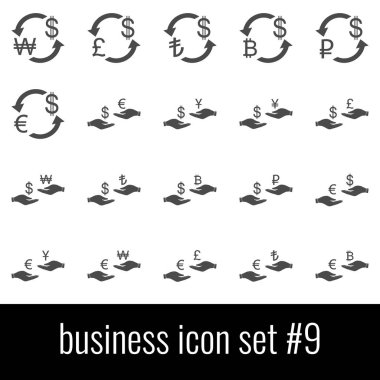 İş. Simge 9 ayarlayın. Beyaz arka planda gri simgeleri.