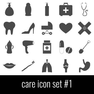 İyi bak. Simge 1 ayarlayın. Beyaz arka planda gri simgeleri.