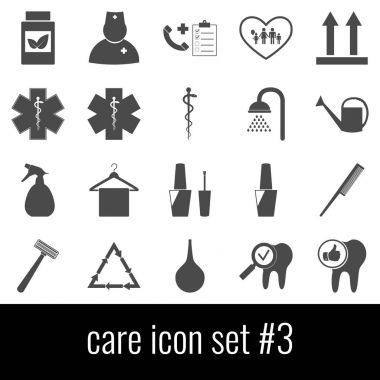 İyi bak. Simge seti 3. Beyaz arka planda gri simgeleri.