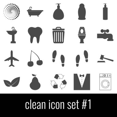 Temiz. Simge 1 ayarlayın. Beyaz arka planda gri simgeleri.