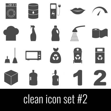 Temiz. Simge 2 ayarlayın. Beyaz arka planda gri simgeleri.