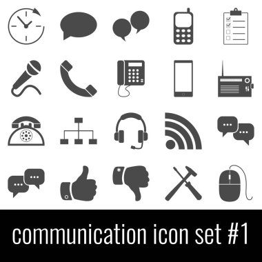 İletişim. Simge 1 ayarlayın. Beyaz arka planda gri simgeleri.