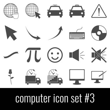 Bilgisayar. Simge seti 3. Beyaz arka planda gri simgeleri.