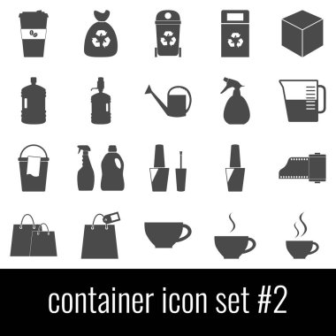 Kapsayıcı. Simge 2 ayarlayın. Beyaz arka planda gri simgeleri.