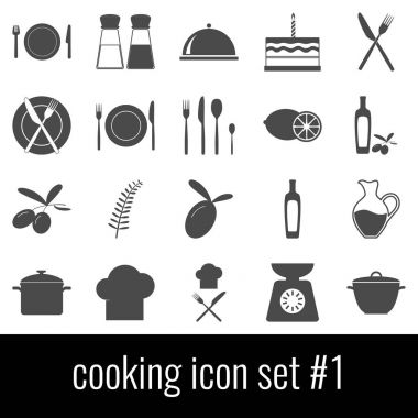 Yemek. Simge 1 ayarlayın. Beyaz arka planda gri simgeleri.