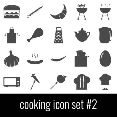 Yemek. Simge 2 ayarlayın. Beyaz arka planda gri simgeleri.