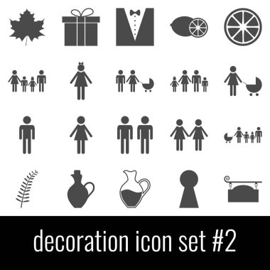 Dekorasyon. Simge 2 ayarlayın. Beyaz arka planda gri simgeleri.