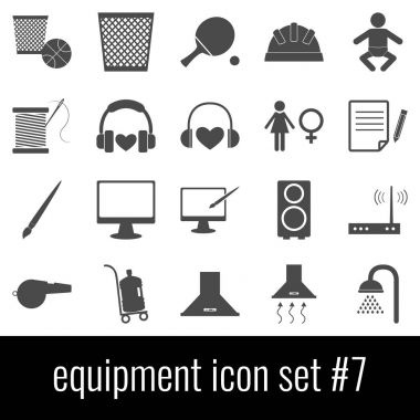 Ekipman. Icon set 7. Beyaz arka planda gri simgeleri.