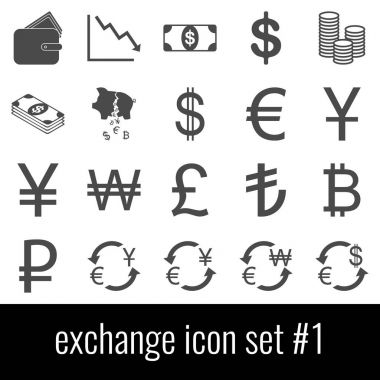 Exchange. Simge 1 ayarlayın. Beyaz arka planda gri simgeleri.